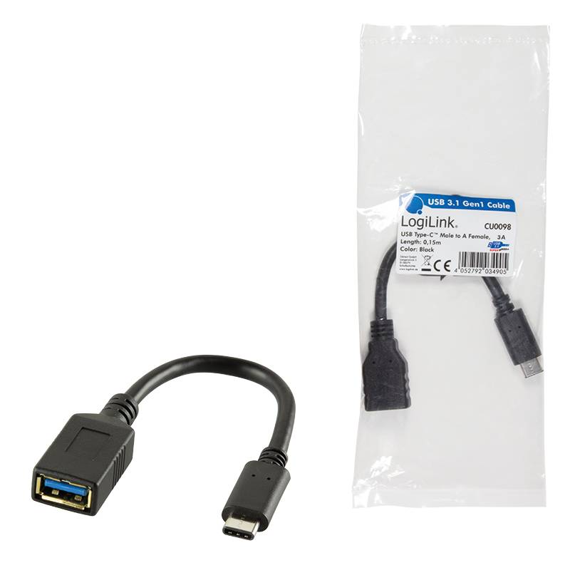 LogiLink USB 3.2 Gen 1 (USB 3.0) Adapter [1x USB-C® Stecker - 1x USB 3.2 Gen 1 Buchse A (USB 3.0)] CU0098 15.00 cm