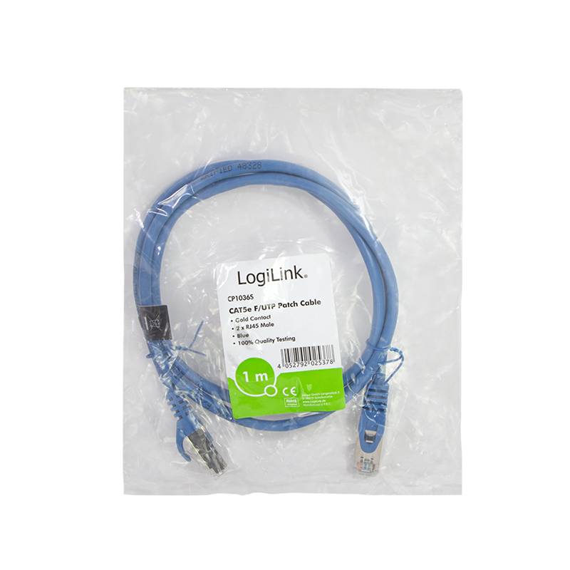 LogiLink CP1036S RJ45 Netzwerkkabel, Patchkabel CAT 5e F/UTP 1.00 m Blau mit Rastnasenschutz 1 St.