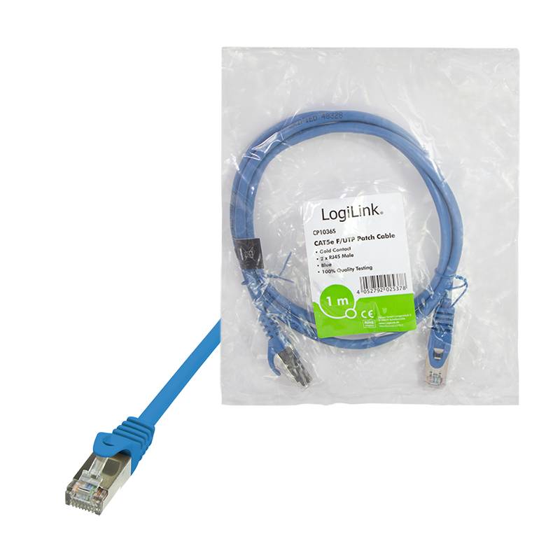 LogiLink CP1036S RJ45 Netzwerkkabel, Patchkabel CAT 5e F/UTP 1.00 m Blau mit Rastnasenschutz 1 St.