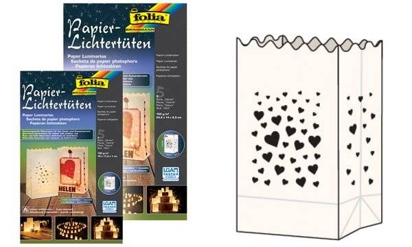folia Lichtertüte "Herzen", groß, aus Papier, weiß