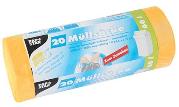 STARPAK Mülleimerbeutel HDPE, mit Zugband, 60 Liter, gelb