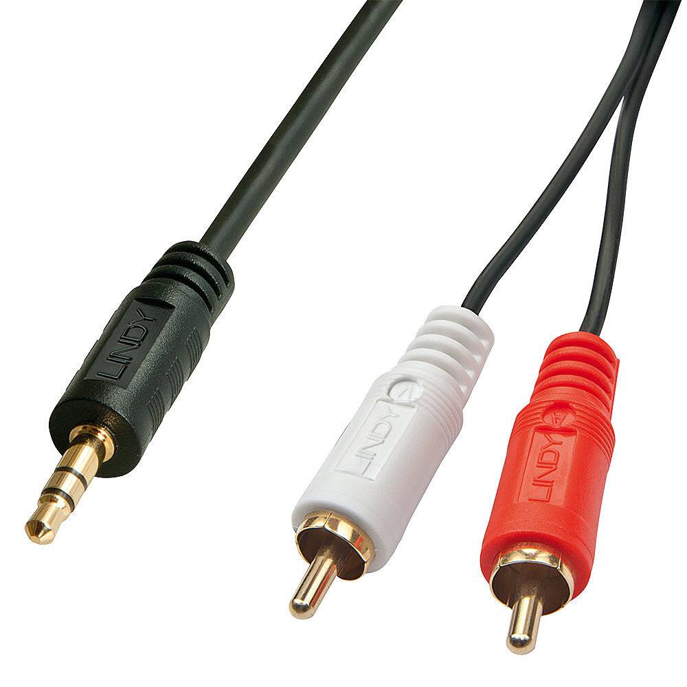 LINDY 35682 Cinch / Klinke Audio Anschlusskabel [2x Cinch-Stecker - 1x Klinkenstecker 3.5 mm] 3.00 m Schwarz