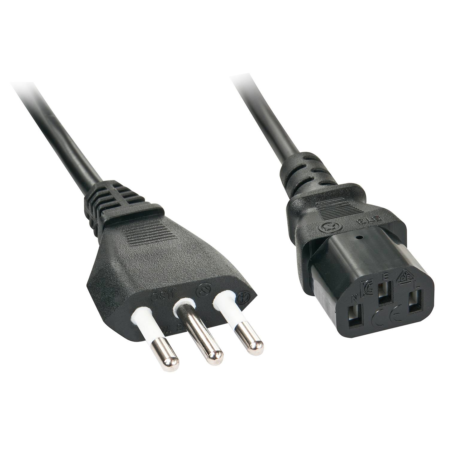 LINDY Strom Anschlusskabel [1x Italien-Stecker - 1x Kaltgeräte-Buchse C13] 2.00m Schwarz