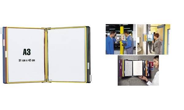 Wandsichttafelsystem A3 grau Metall mit 10 Sichttafeln blau