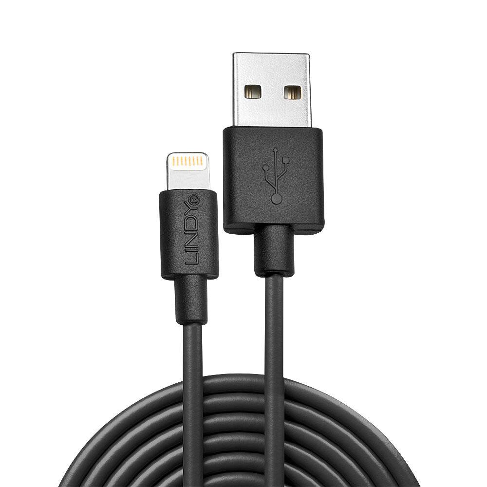 LINDY USB-Kabel USB 2.0 Apple Lightning Stecker, USB-A Stecker 0.50 m Schwarz 31319