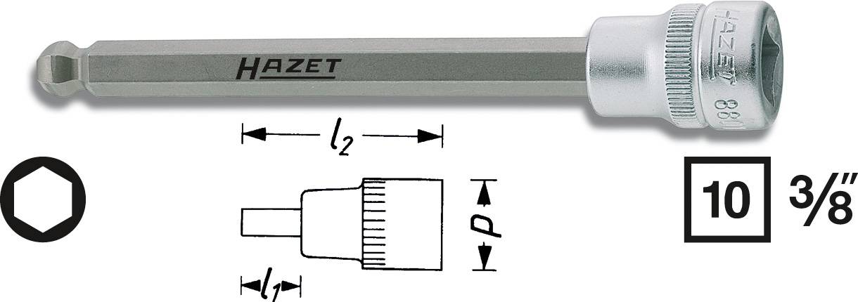 Hazet 8801KK-10 Innen-Sechskant Steckschlüssel-Bit-Einsatz 10mm 3/8" (10 mm)