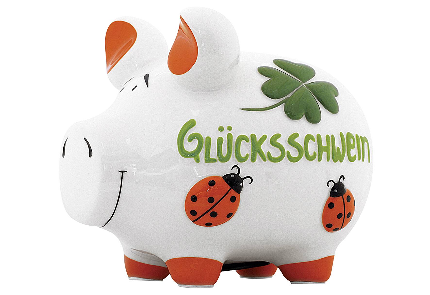 KCG Sparschwein Glücksschwein Keramik mit Stopfen 17x14cm weiß