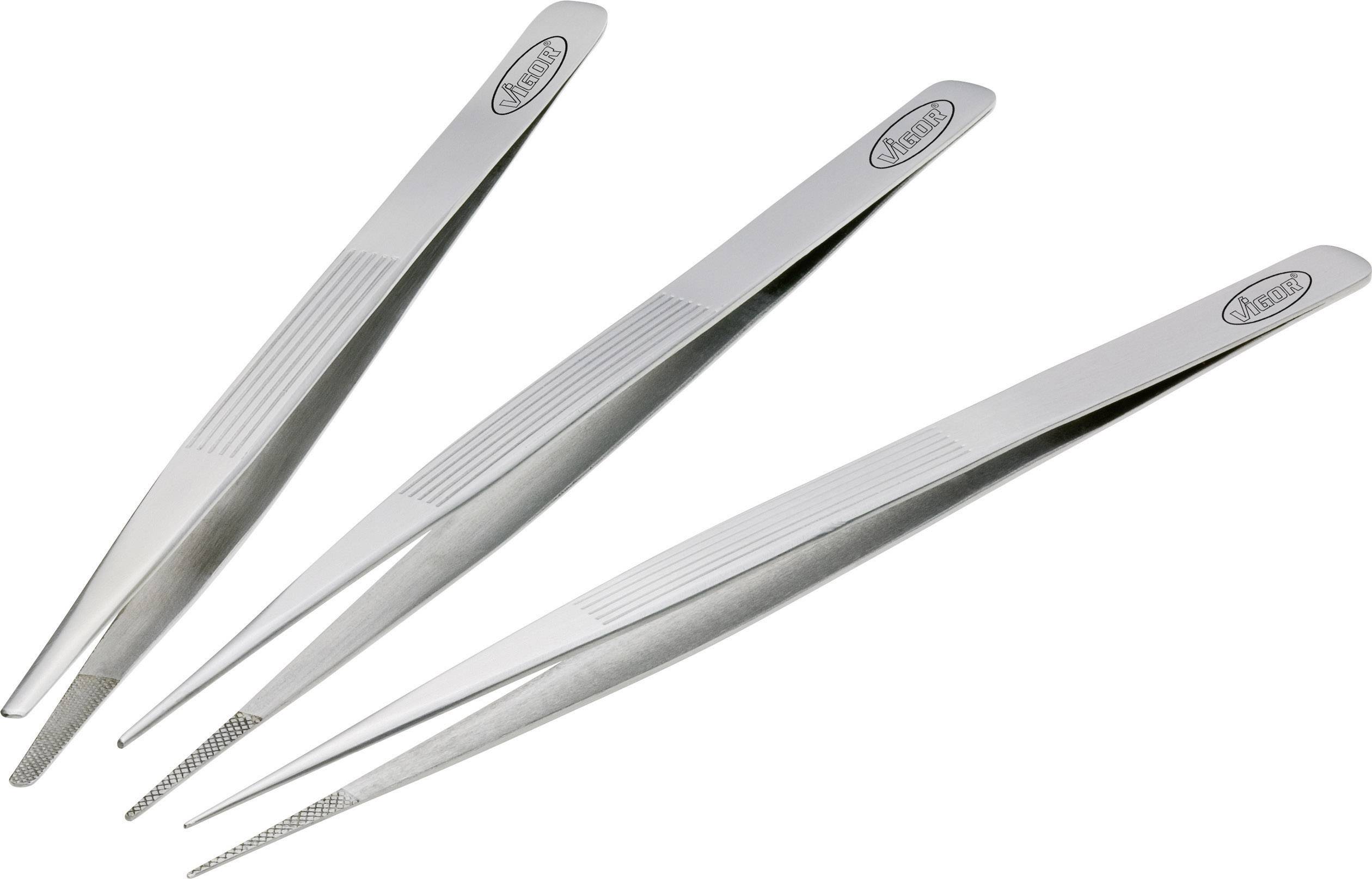Vigor V1438 Pinzetten-Set 3teilig Flach-rund, Stumpf, Spitz