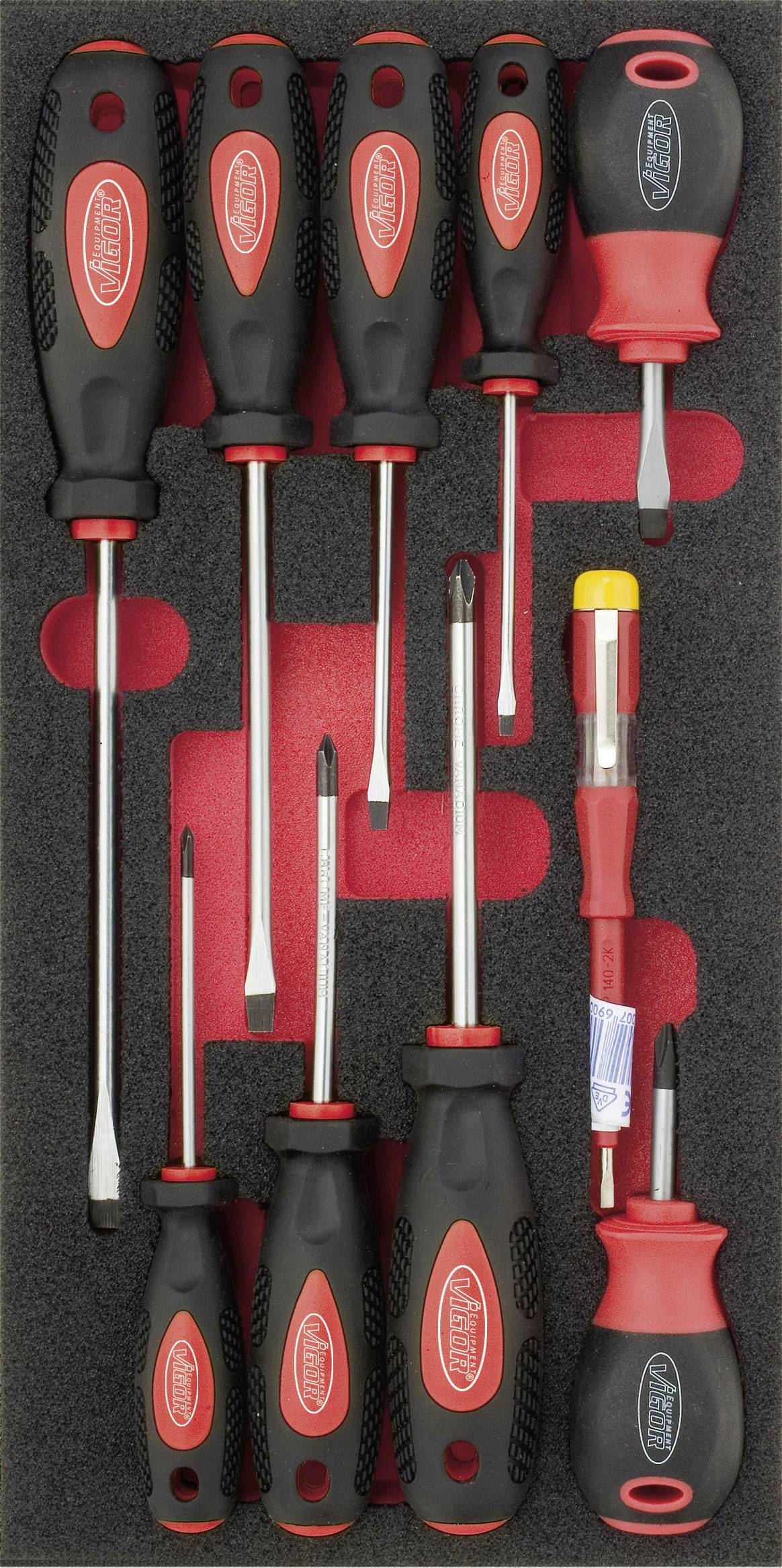 Vigor Werkstatt Schraubendreher-Set 10teilig Schlitz, Kreuzschlitz Phillips
