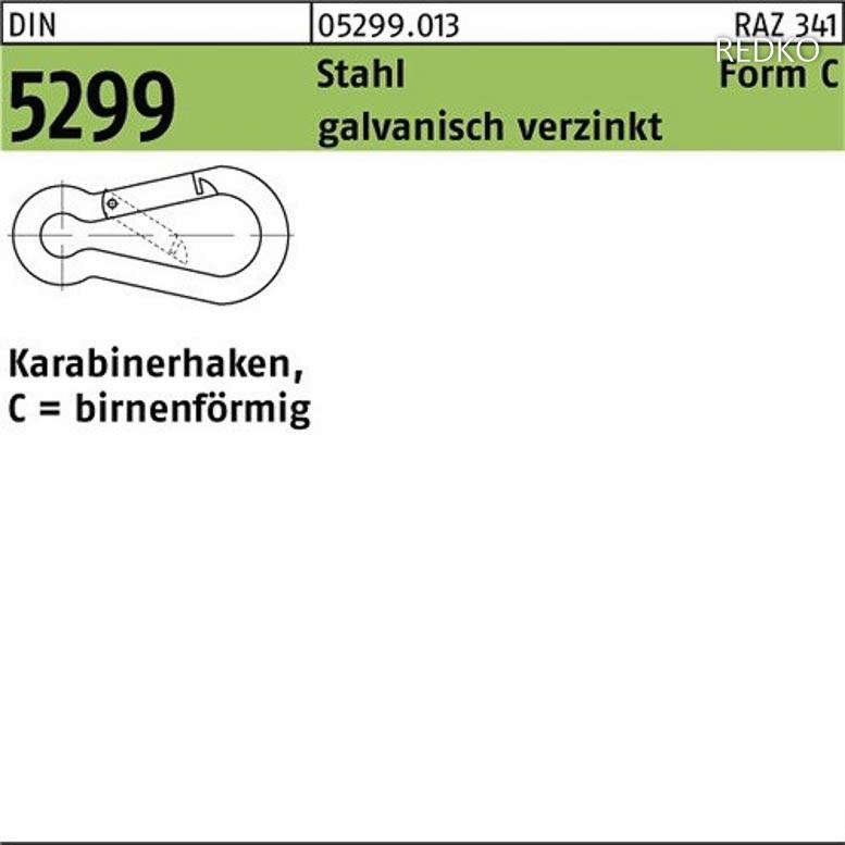Feuerwehrkarabinerhaken DIN 5299 St. C / 50x5 verzinkt gal Zn S