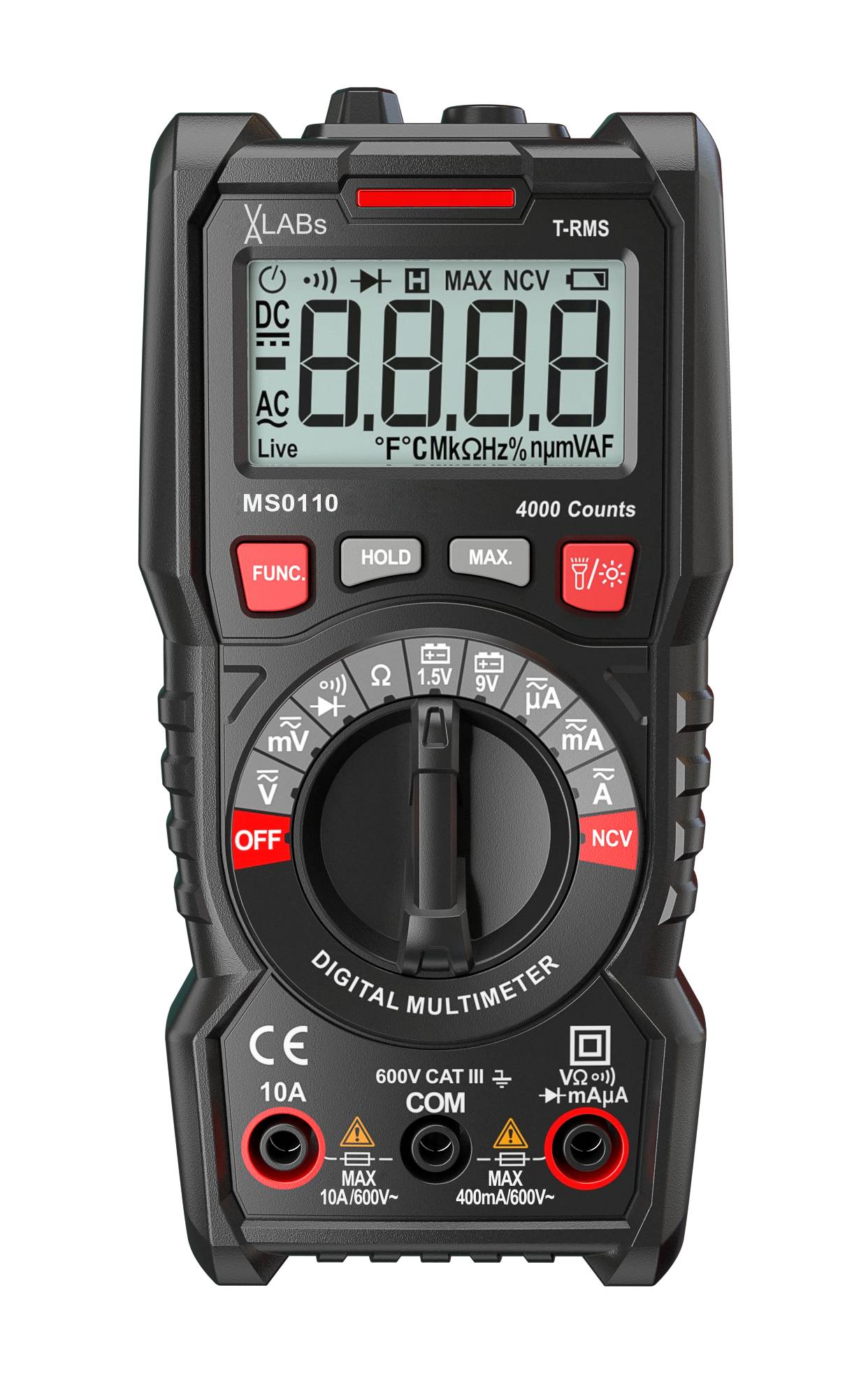 TrueRMS Digital-Multimeter, 4.000 Counts, 600 V, 10 A, NCV