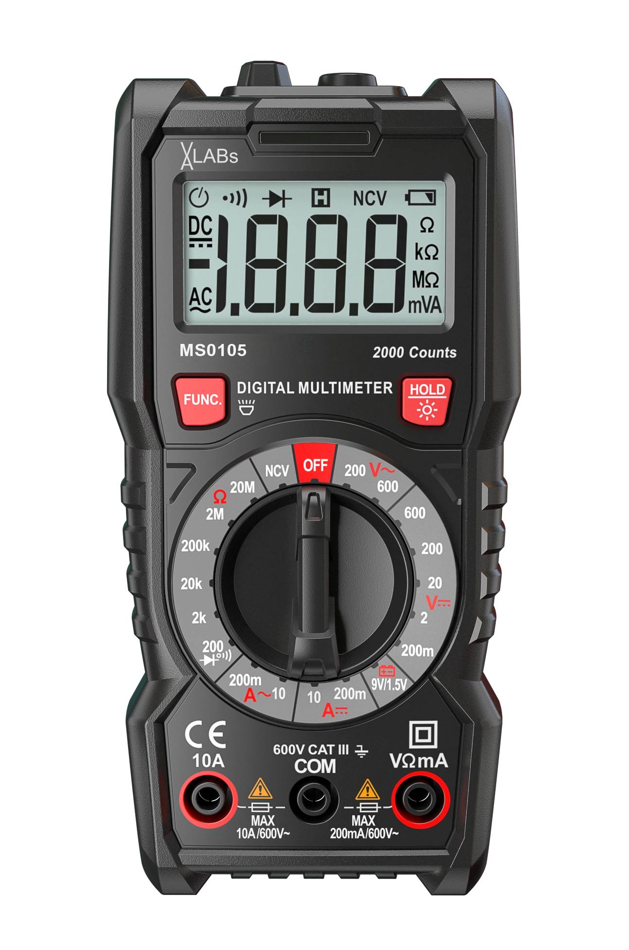 Digital-Multimeter, 2.000 Counts, 600 V, 10 A, NCV