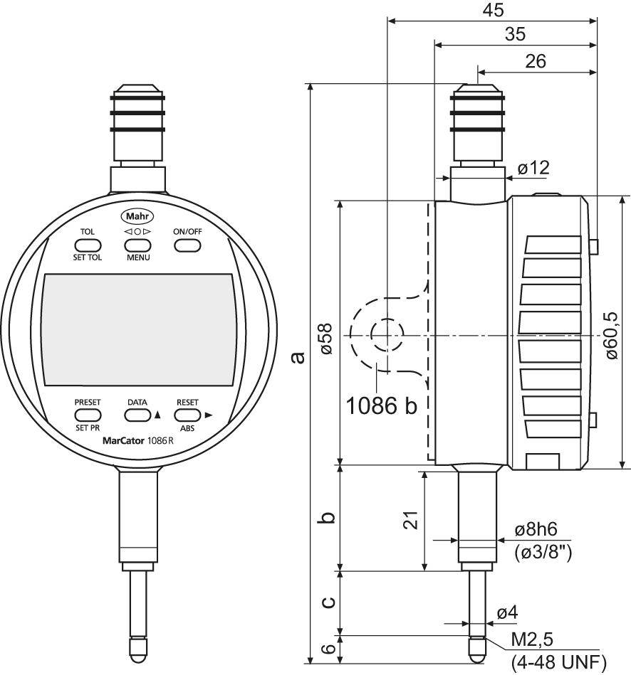 Messuhr elektrisch 1086 R-HR 12,5 mm (0,5") 0,001 mm MAHR