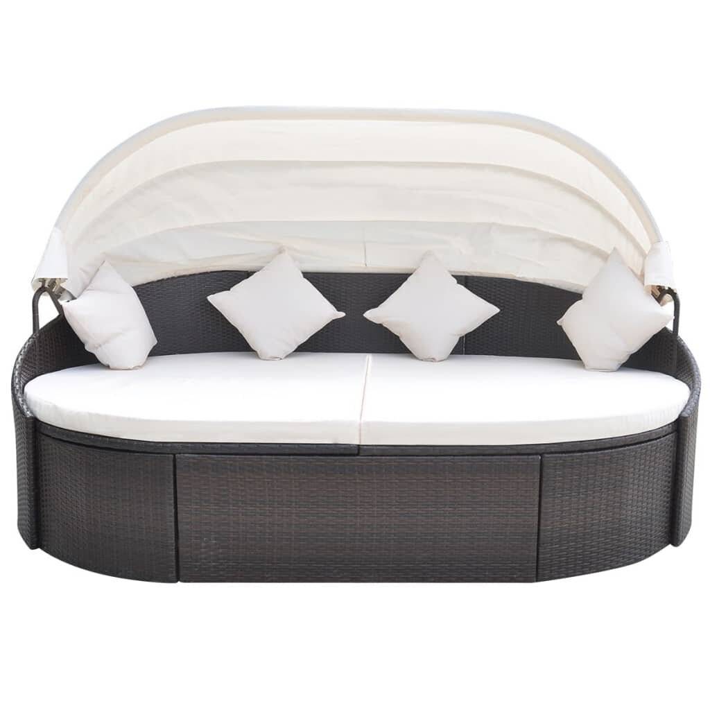 Garten-Sonneninsel mit Sonnendach Poly Rattan Braun