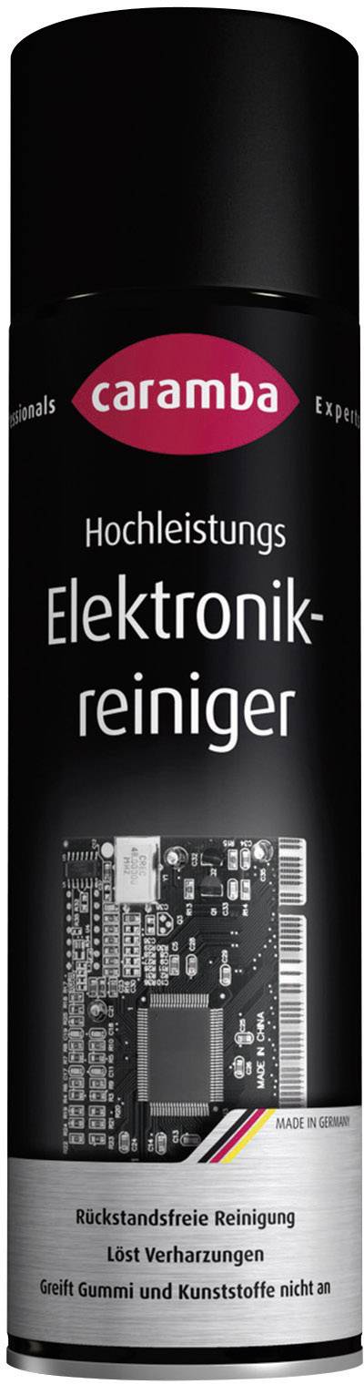 Spraydose mit 'Caramba Hochleistungs Elektronikreiniger'. Zur rückstandsfreien Reinigung elektronischer Bauteile. Made in Germany.
