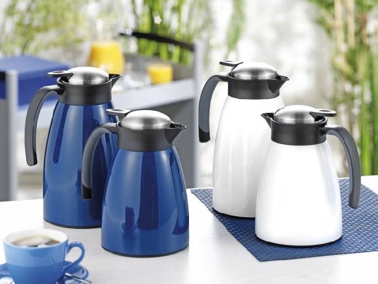 Isolierkanne GLACE, Inhalt: 1 Liter, aus doppelwandigem Edelstahl, weiß