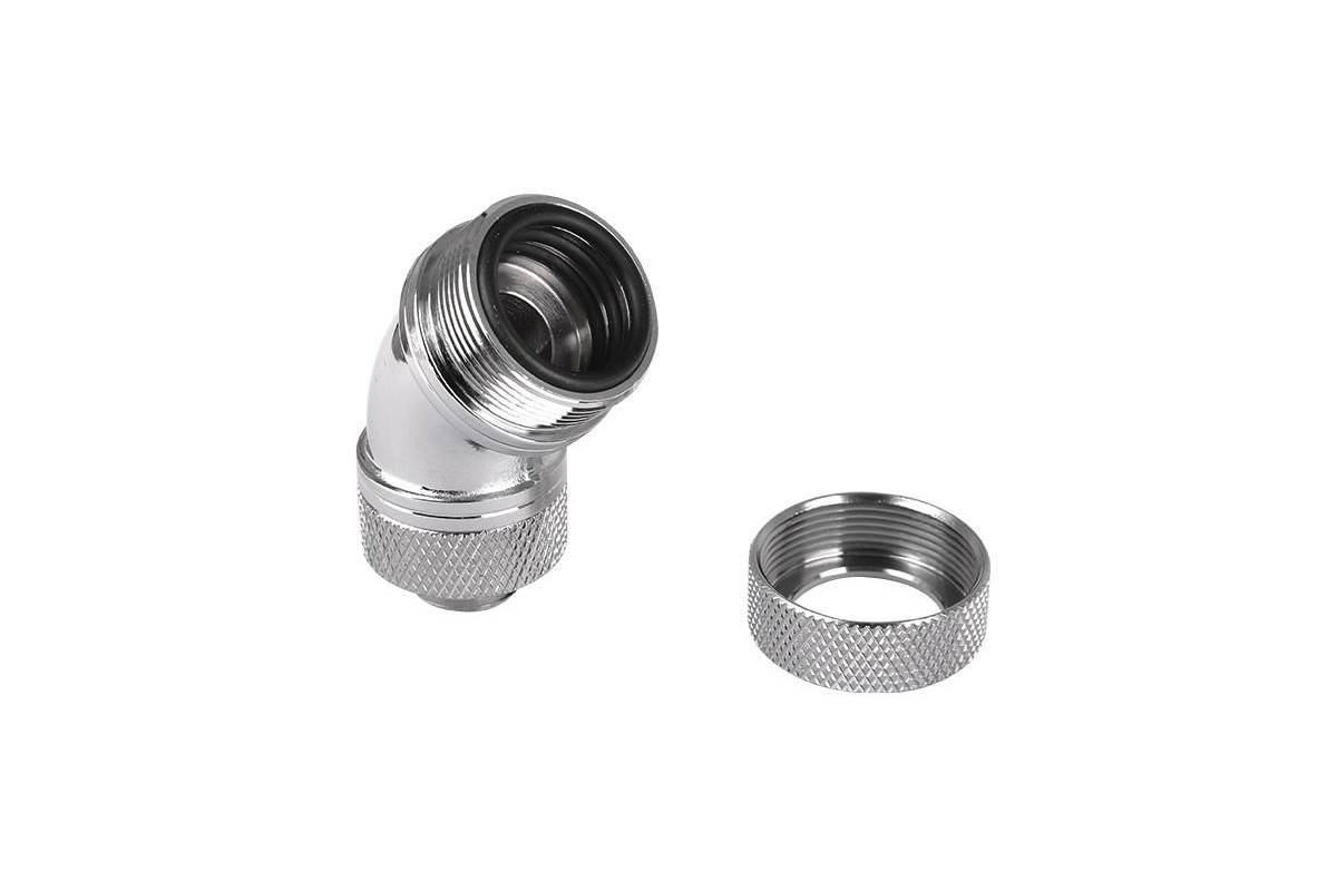 Thermaltake Pacific G1/4 PETG Tube 45-Degree Compression 16mm OD – Chrome Wasserkühlung-Winkelverbinder