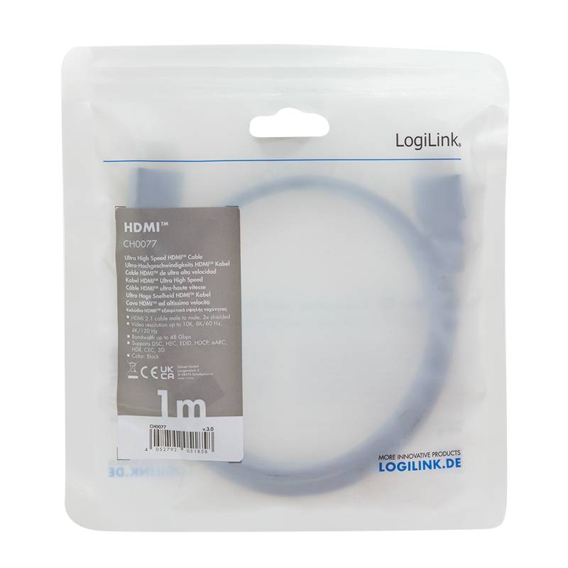 LogiLink Ultra High Speed HDMI Kabel, schwarz, 1m
