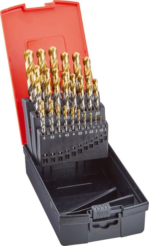 Spiralbohrer-Set DIN338 HSS TiN-TIP 1,0-10,0mm um 0,5mm steigend 19-teilig FORMA