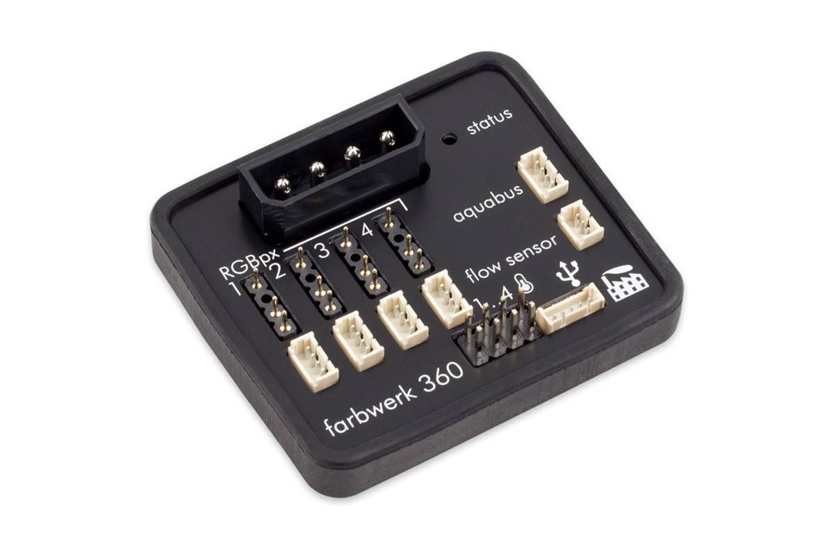 Aqua Computer farbwerk 360 - Schwarz - 5 V - USB - 1x farbwerk 360 2x RGBpx LED strip 32 cm - width 10 mm - 15 addressable LEDs 2x RGBpx cable