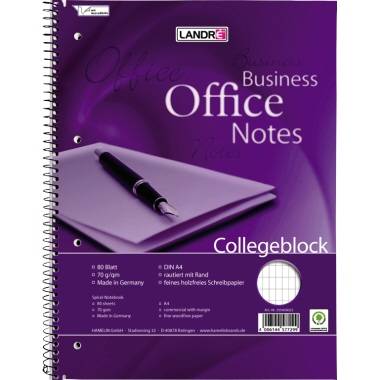 Collegeblock Office A4+ 80 Blatt 70 g/qm 4-fach gelocht rautiert