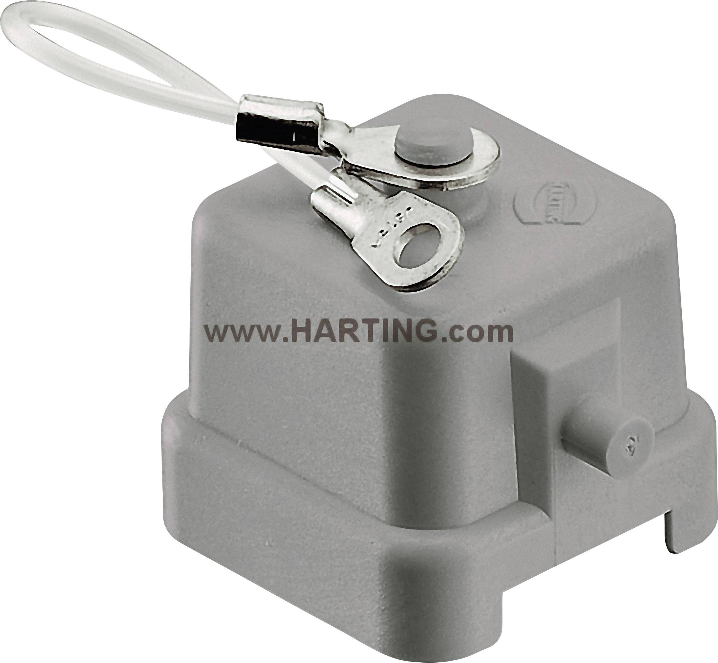 Schutzkappe aus Kunststoff mit Sicherungsschlaufe. Beschriftet mit Webseite www.HARTING.com. Einsatz zum Schutz elektrischer Verbindungen.