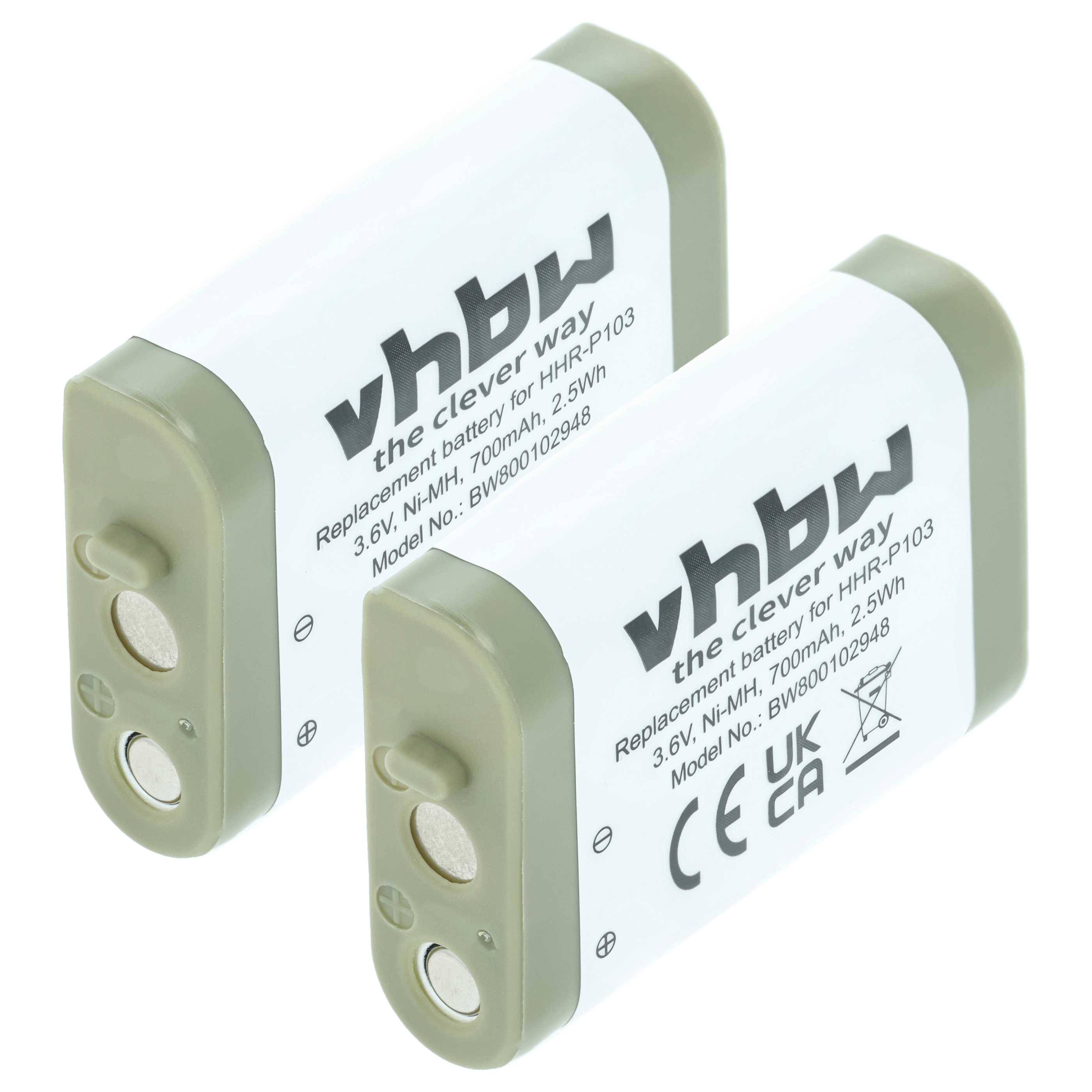 vhbw 2x Akku Ersatz für V-Tech 80-5654-00, 80-5596-00 für schnurlos Festnetz Telefon (700 mAh, 3,6 V, NiMH)