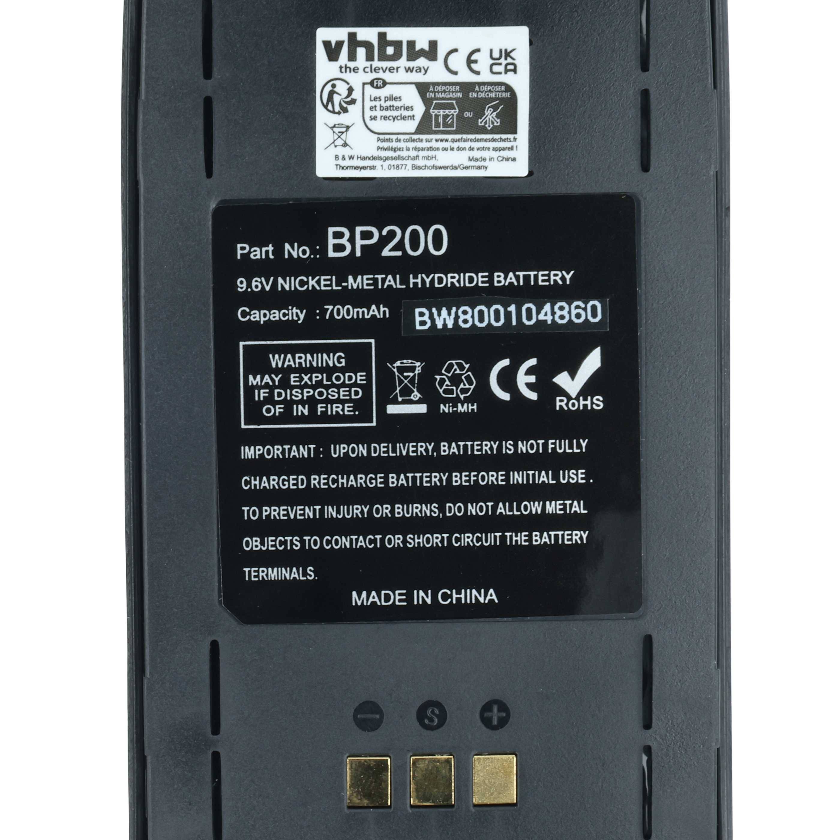 vhbw 2x Akku kompatibel mit Icom IC-T8A, IC-A5, IC-A23, IC-T81, IC-T8, IC-T81A Funkgerät, Walkie Talkie (750 mAh, 9,6 V