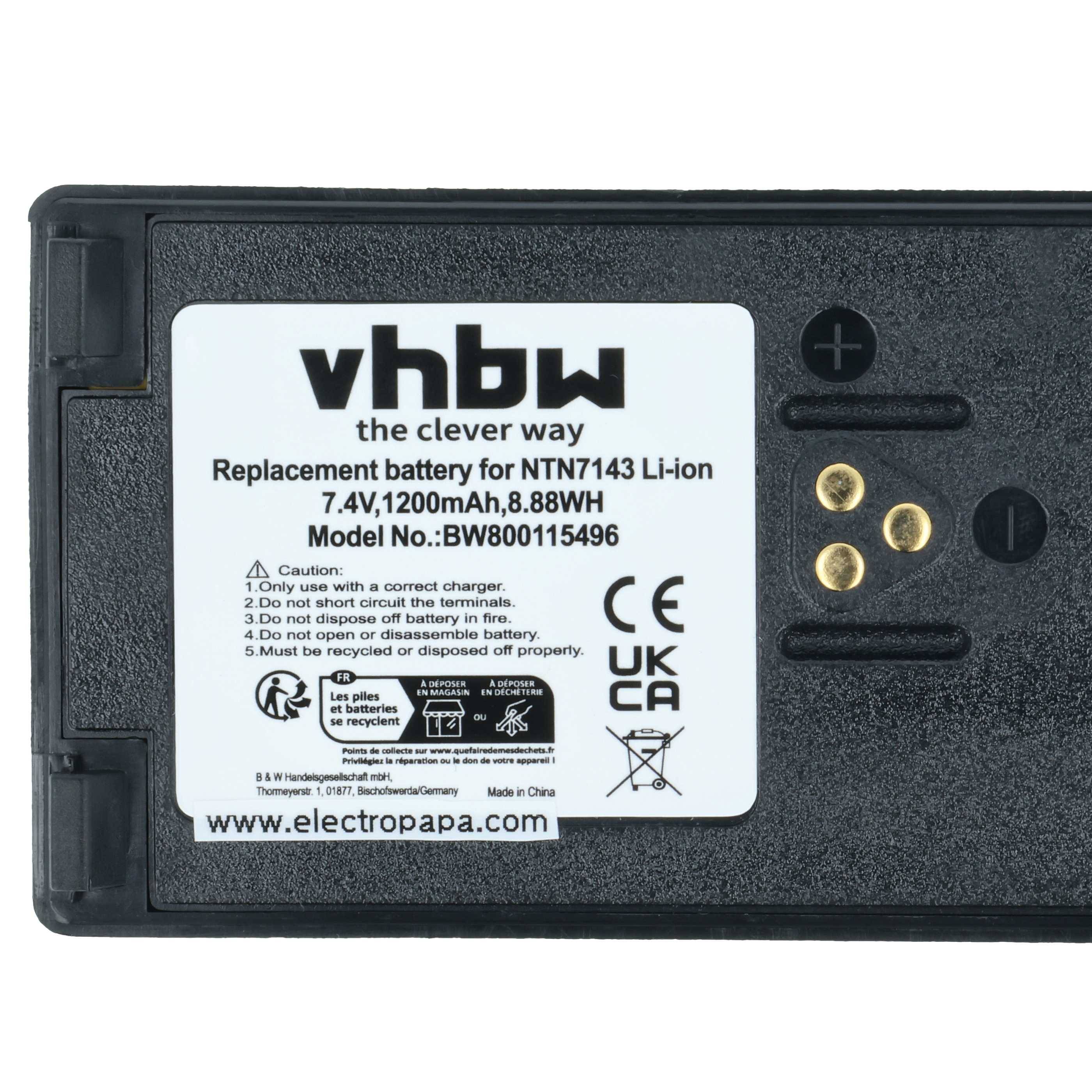 vhbw 2x Akku Ersatz für Motorola NTN7143A, NTN7143, FuG11b, NTN7143R, NTN7143CR, NTN7143B für Funkgerät, Walkie Talkie