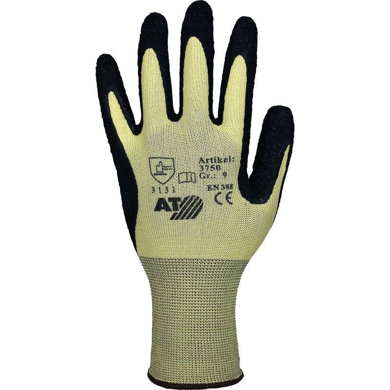 Handschuhe Gr.8 gelb/schwarz EN 388 PSA II Nyl.m.Naturlatex ASATEX