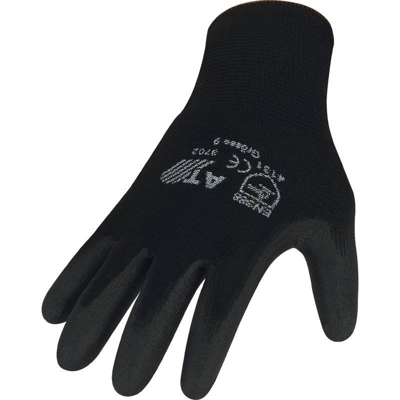Handschuhe PU Gr.8 schwarz Nylon Feinstrick m.Strickbund