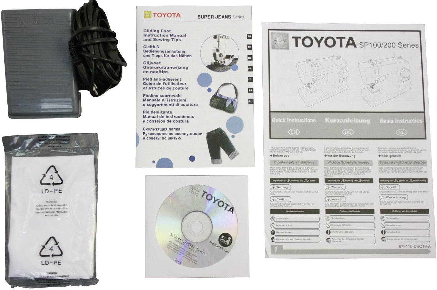 Toyota Nähmaschinen Jeans-Freiarmnähmaschine SUPERJ15PE mit Anschiebetisch, Lederfunktion Schwarz