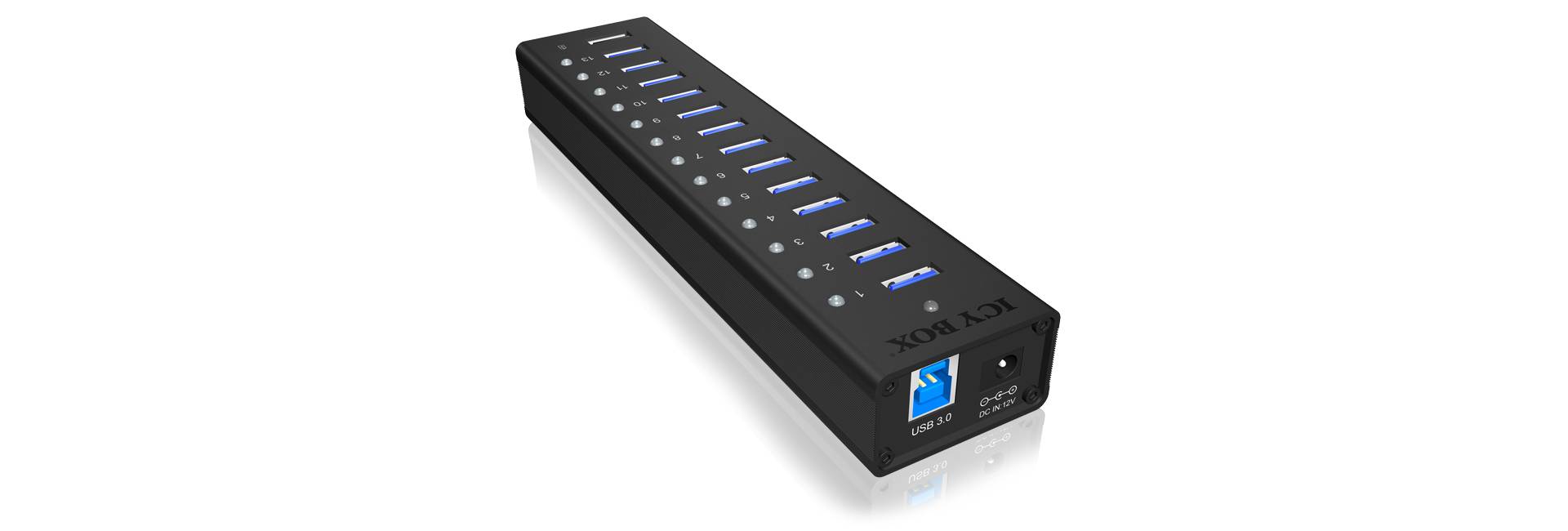 IB-AC6113, 13 Port USB3.0 Hub + 1x Ladeport, Aluminium Gehäuse mit Netzteil