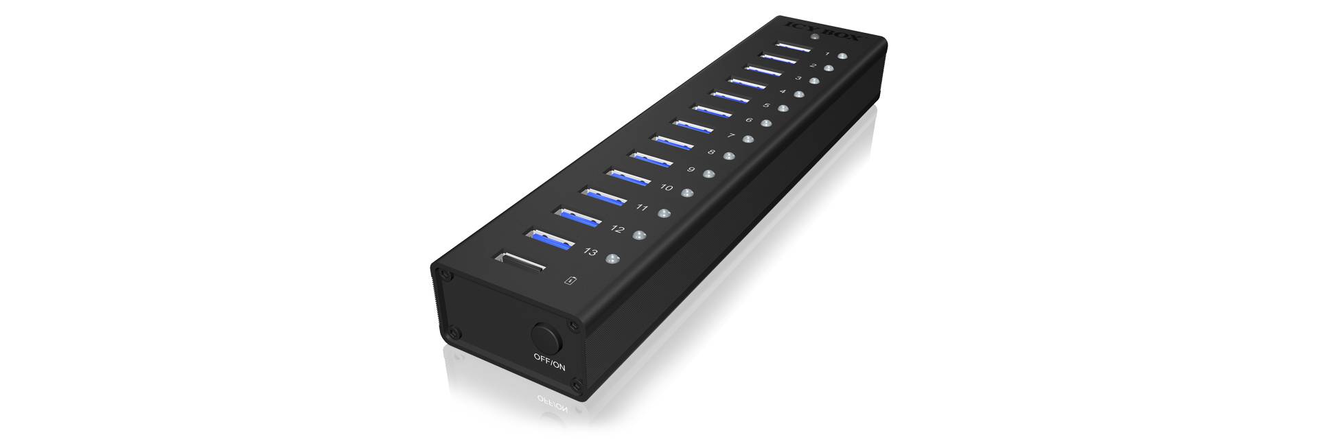 ICY BOX IB-AC6113 USB-Hub 13 Port USB-A USB 3.0 5 GBit/s Schwarz IB-AC6113