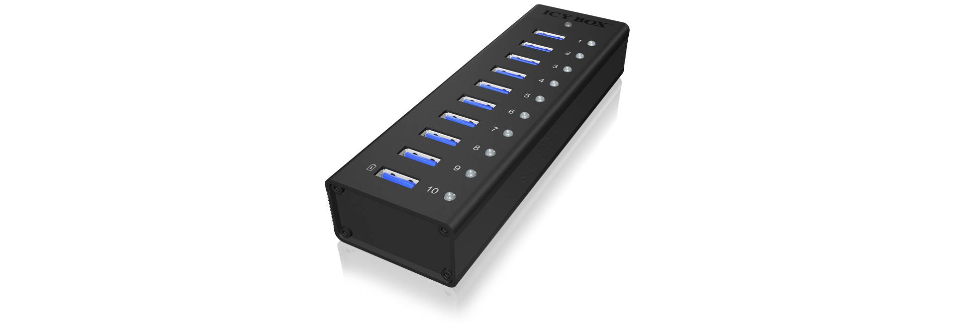 IB-AC6110, 10 Port USB 3.0 Hub, inkl. Ladeport, Aluminium Gehäuse mit Netzteil