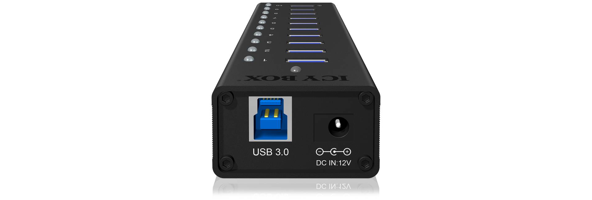 IB-AC6110, 10 Port USB 3.0 Hub, inkl. Ladeport, Aluminium Gehäuse mit Netzteil