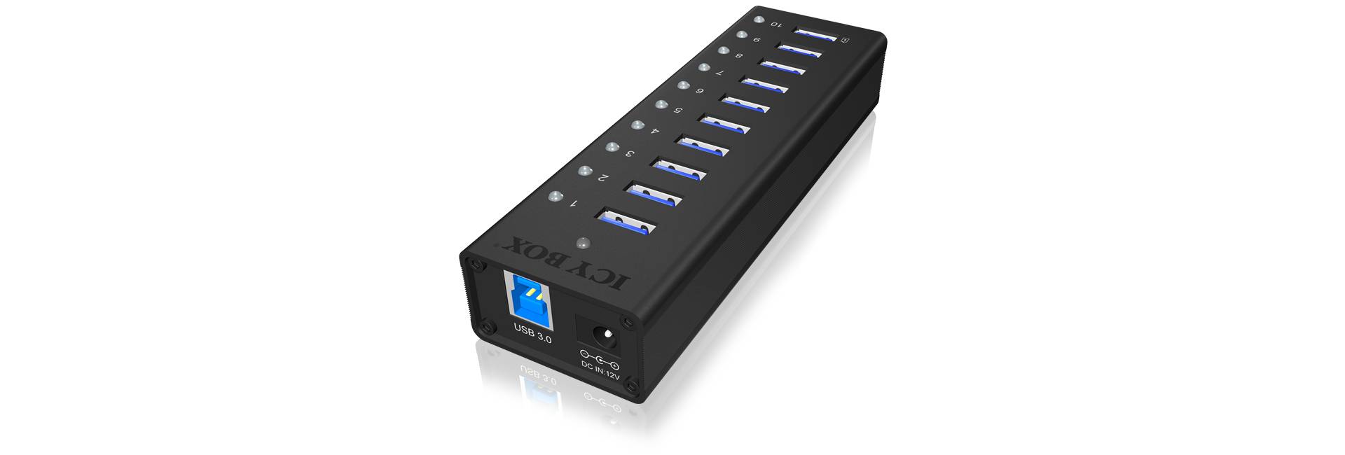 IB-AC6110, 10 Port USB 3.0 Hub, inkl. Ladeport, Aluminium Gehäuse mit Netzteil