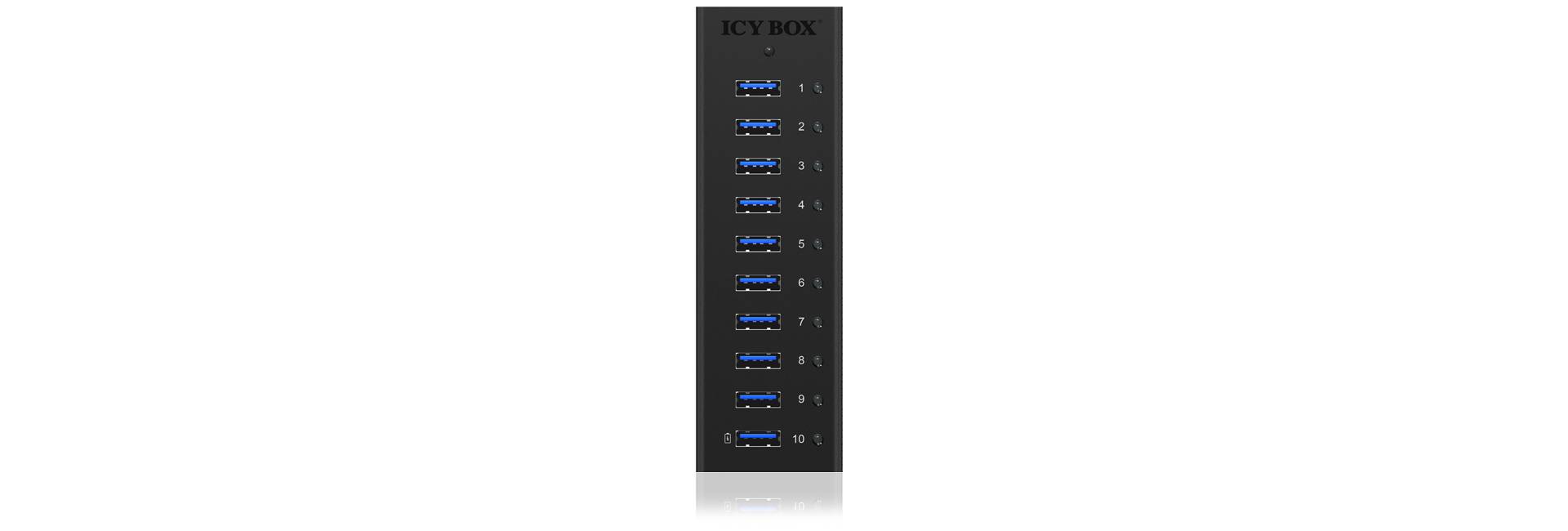 IB-AC6110, 10 Port USB 3.0 Hub, inkl. Ladeport, Aluminium Gehäuse mit Netzteil