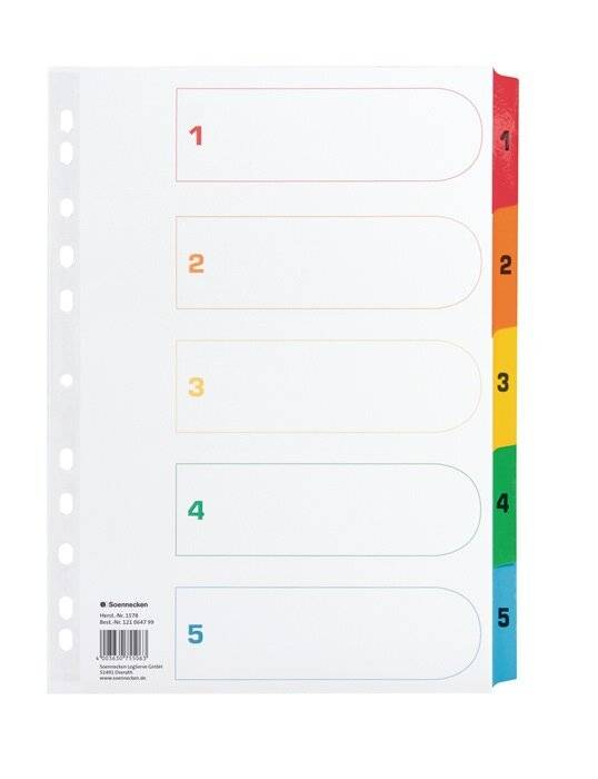 Soennecken Register 1578 DIN A4 1-5 volle Höhe Karton farbig