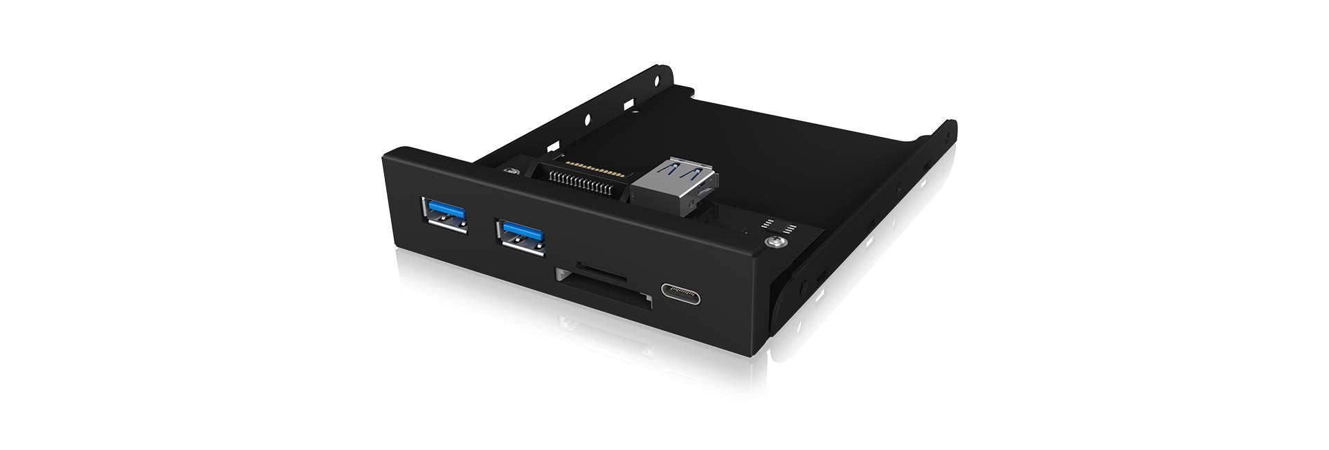 IB-HUB1417-i3, 4 Port USB 3.0 Frontpanel für 3,5" Einb. 2x USB Type A , 1x USB Type-C Anschluss und SD-Kartenleser