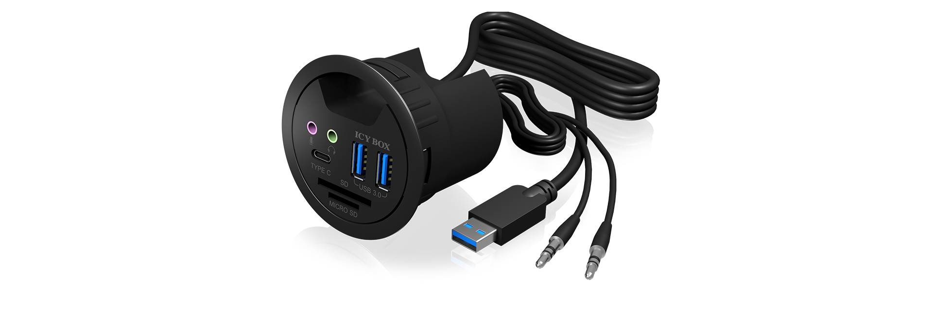 IB-HUB1404A, Tisch-Hub, 2x Type-A, 1x Type-C, 1x Audio Ein-/Ausgang, 1x SD/MicroSD Slot