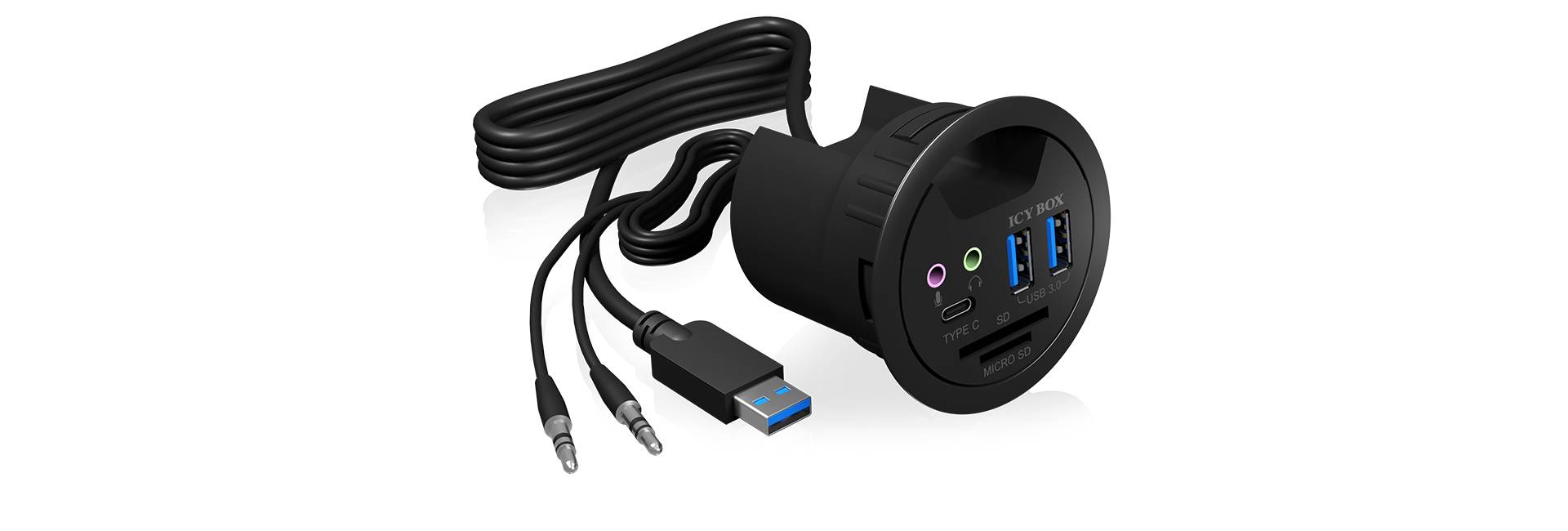 IB-HUB1404A, Tisch-Hub, 2x Type-A, 1x Type-C, 1x Audio Ein-/Ausgang, 1x SD/MicroSD Slot