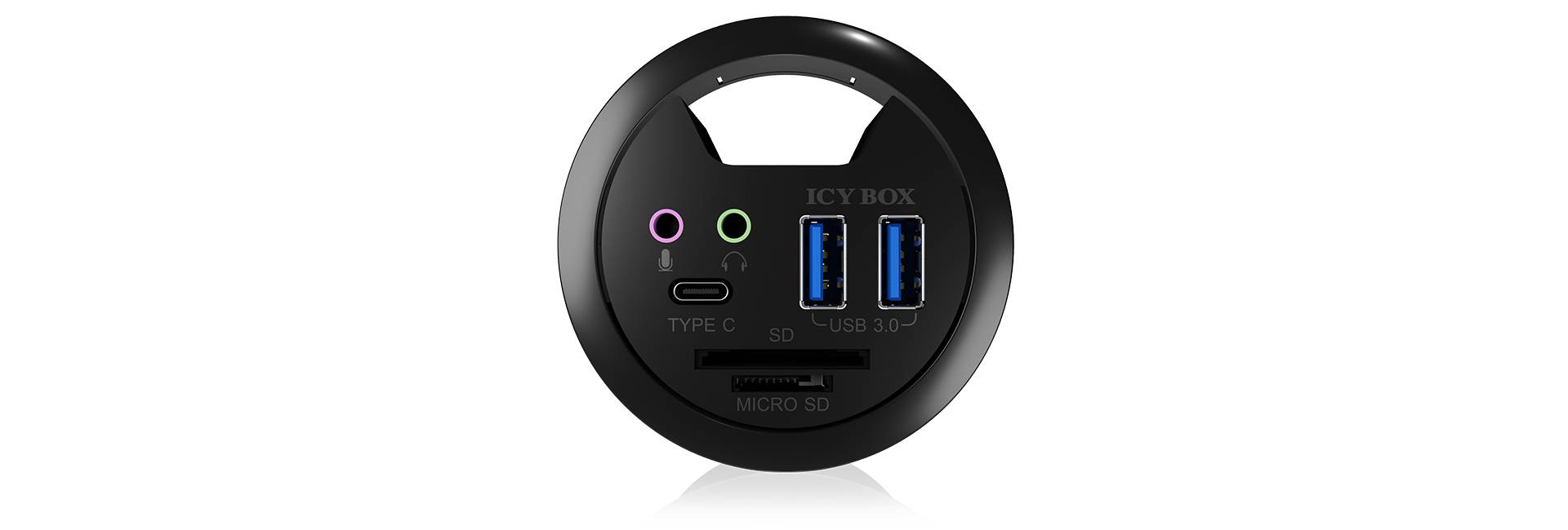 IB-HUB1404A, Tisch-Hub, 2x Type-A, 1x Type-C, 1x Audio Ein-/Ausgang, 1x SD/MicroSD Slot