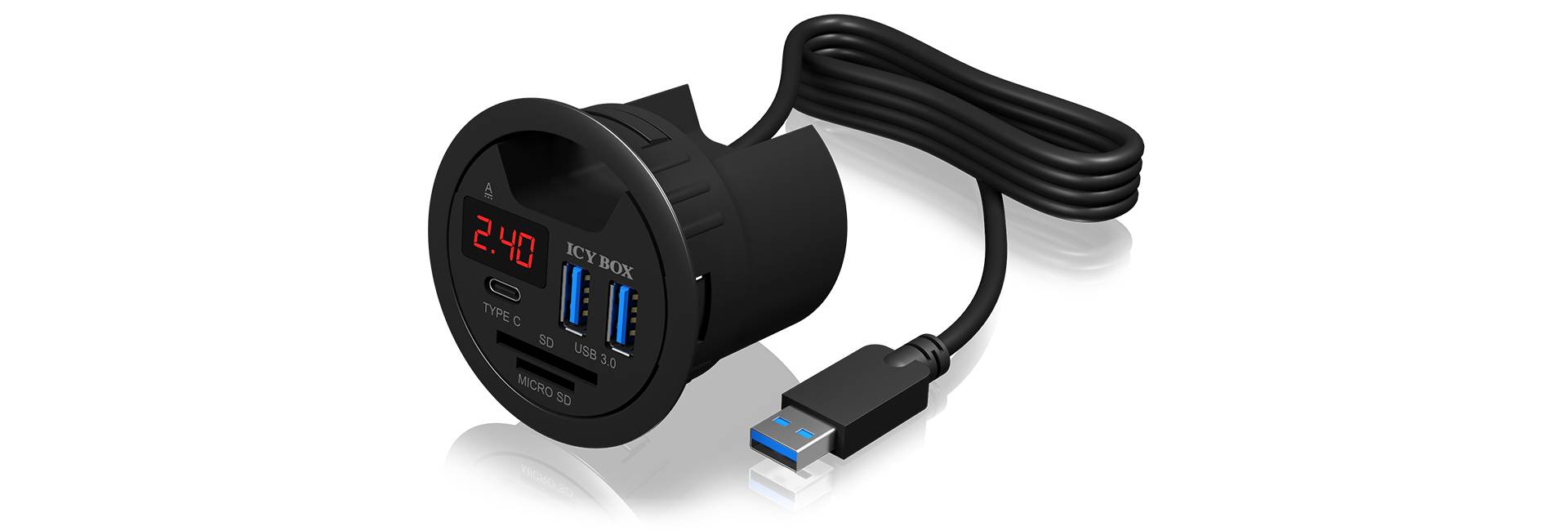 IB-Hub1404, Tisch-Hub mit 2 Kartenlesern und Ladefunktion, 2x USB 3.0 Type-A, 1x Type-C, 1x SD/MicroSD-Kartenleser