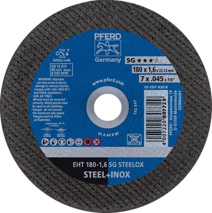 Trennscheibe SG STEELOX D180x1,6mm ger.INOX Bohr.22,23mm PFERD