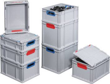 Transportstapelbehälter L400xB300xH320mm grau PP offener Griff blau