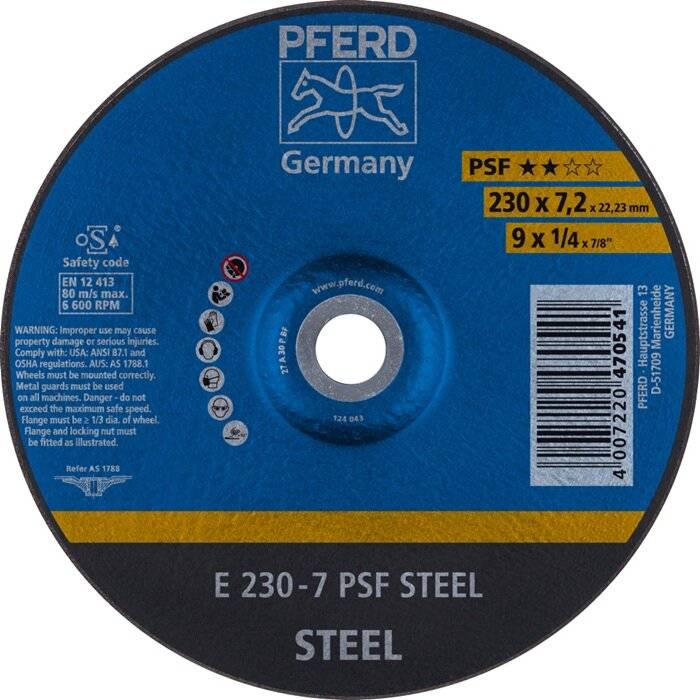 Schruppscheibe PSF STEEL D230xS7,2mm gekr.STA Bohr.22,23mm PFERD