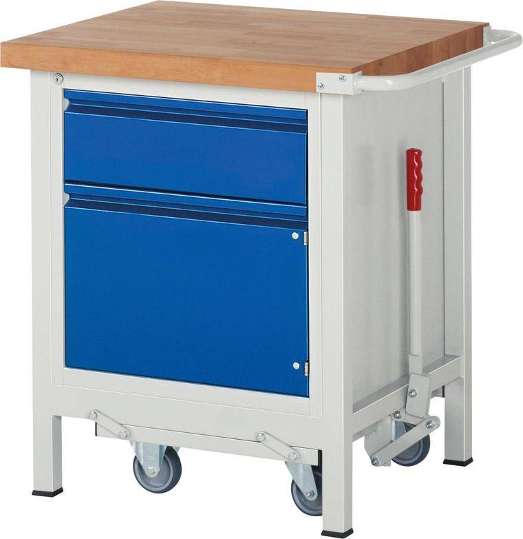 Absenkbare Werkbank - Modell 8152 BASIC, BxTxH 750x700x880 mm, Buche-Massiv Arbeitsplatte 40 mm, 1 Schublade mit Aus