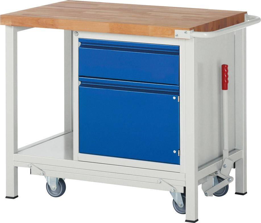 Absenkbare Werkbank - Modell 8152 BASIC, BxTxH 1000x700x880 mm, Buche-Massiv Arbeitsplatte 40 mm, 1 Schublade mit Au