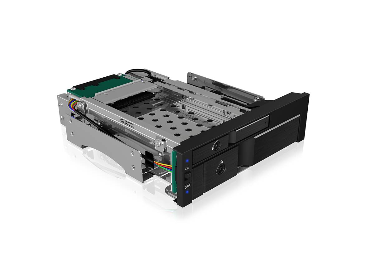 IB-173SSK, ICY BOX 2fach Wechselrahmen für SATA/SAS, 1x 2,5" + 1x 3,5" SATA HDD zu 2x SATA Host in 1x 5,25" Einschub